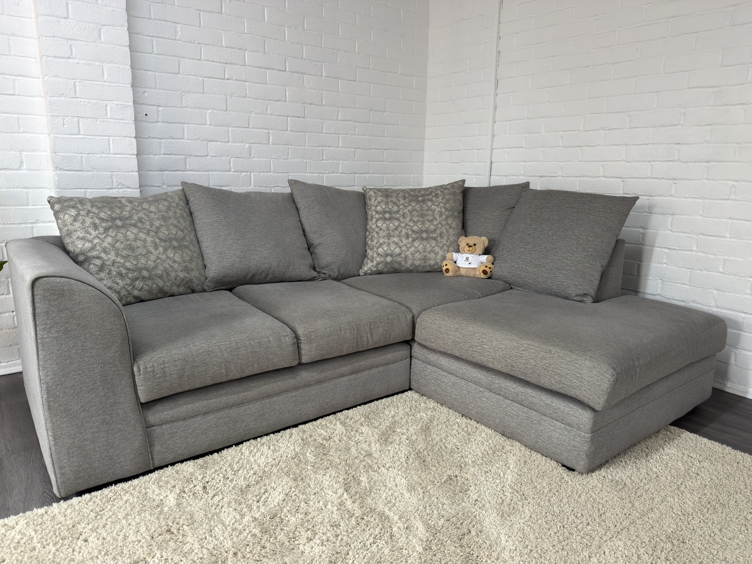 Dunelm grey corner sofa in the Sussex Reloved Furniture showroom