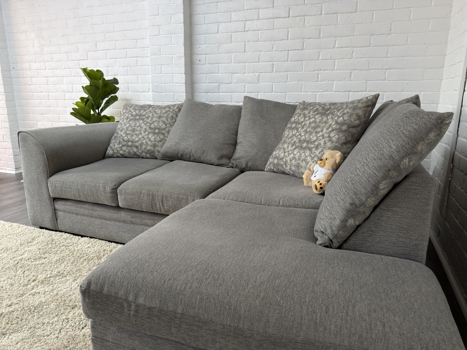 Another view of the grey corner sofa